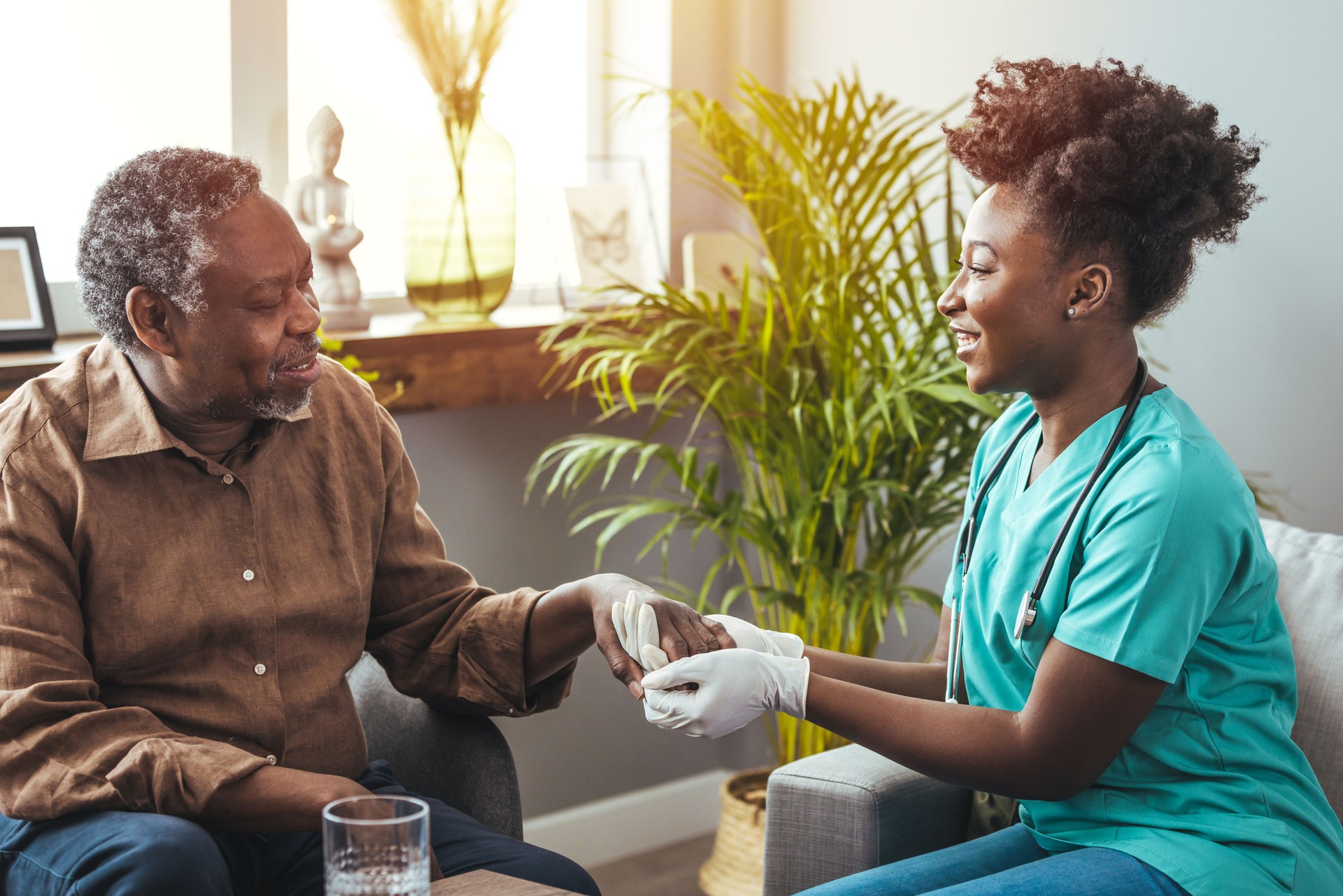 caregiver treating senior with dignity and respect during home visit in Charlotte County Florida